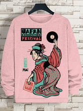 Men's Japan Connection Kimono Girl Vinyl Record Print Cotton Casual Sweatshirt
