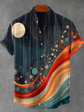 Color Art Wave Moon Art Print Cotton Linen Casual Shirt