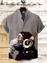 Men's DJ Gorilla Art Print Cotton Linen Casual Shirt