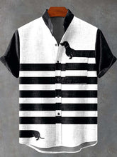 Dachshund Decorative Pattern In Black and White Style Cotton Linen Casual Shirt
