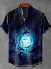 Dark Blue Bottom Whale Vintage Print Cotton Linen Casual Shirt