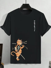Men's Japanese Samurai Cat Art Print Casual T-Shirt