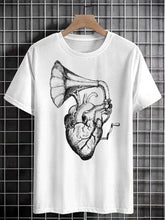 Men's Phonograph Heart Graphic Print Cotton Casual T-Shirt