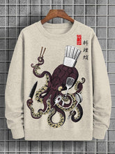 Men's Octopus Chef Japanese Art Print Cotton Casual Sweatshirt