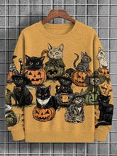 Men's Cats And Grimace Pumpkins Print Casual Sweatshirt