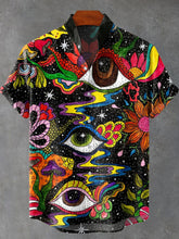 Eyes Abstract Psychedelic Art Print Cotton Linen Casual Shirt