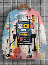 Men's Retro Graffiti Robot Abstract Art Print Casual Sweatshirt