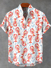 Lobster Print Vintage Print Cotton Linen Casual Shirt