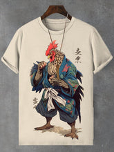 Men's Japanese Rooster Warrior Art Print Cotton Casual T-Shirt