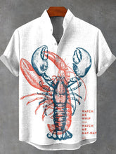 Lobster Art Ghosting Vintage Print Cotton Linen Casual Shirt