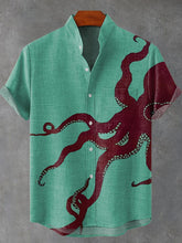 Deep Sea Octopus Lake Green Art Print Cotton Linen Casual Shirt