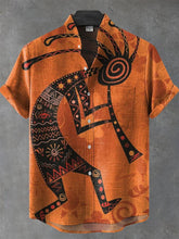 Vintage Ethnic Tribal People Pattern Art Print Cotton Linen Casual Shirt