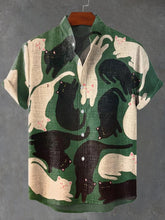 Cat Art Print Cotton Linen Casual Shirt