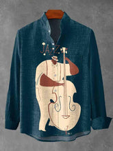 Decorative Pattern of Jazz Cellist Playing Cotton Linen Long Sleeve Shirt