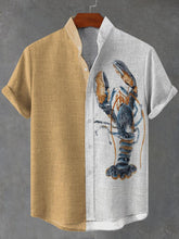 Lobster Print Cotton Linen Casual Shirt