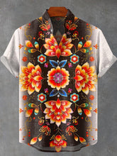 Gradient Vintage Flowers Vintage Print Cotton Linen Casual Shirt