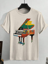 Men's Colorful Piano Graphic Print Cotton Casual T-Shirt