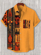 Men's Traditional Tribal Abstract Art Print Cotton Linen Casual Shirt
