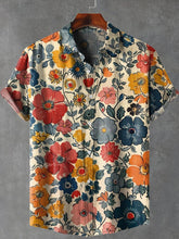 Retro Flowers Art Print Lapel Cotton Linen Casual Shirt