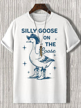 Men's Western Silly Goose Illustration Print Cotton Casual T-Shirt