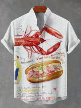 Lobster Flavored Burger Fun Print Cotton Linen Casual Shirt