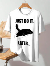 Men's Just Do It Later Lying Black Cat Graphic Print Cotton Casual T-Shirt