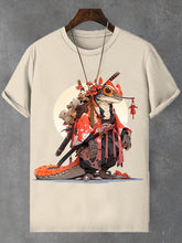 Men's Japanese Frog Warrior Art Print Cotton Casual T-Shirt