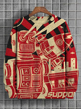 Men's Retro Robot And Rocket Art Print Casual Sweatshirt