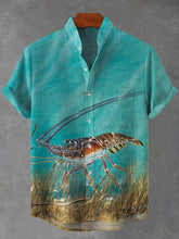 Lobster Print Cotton Linen Casual Shirt
