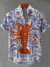 Ethnic Pattern Lobster Print Cotton Linen Casual Shirt