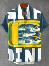 Canned Blue Sardines Vintage Print Cotton Linen Casual Shirt