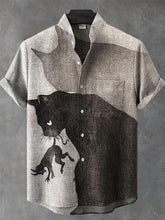 Fun Cat And Mouse Print Cotton Linen Casual Shirt