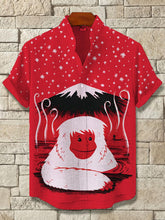 Men's Hot Spring Monkey Print Casual Cotton Linen Short Sleeve Shirt