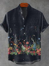 Flowers Night Art Print Cotton Linen Casual Shirt