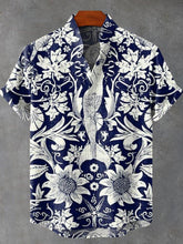 A Mermaid with A Blue Pattern Vintage Print Cotton Linen Casual Shirt