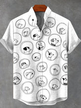 Abstract Puppy Images Lines Animal Vintage Print Cotton Linen Casual Shirt
