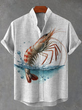 lobster Print Cotton Linen Casual Shirt