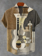 Retro Cubism Music Corridor Print Cotton Linen Casual Shirt