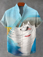 Cute Animals Dog Crayon Painting Art Print Cotton Linen Casual Shirt