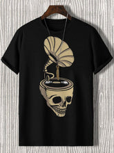 Men's Halloween Skull Phonograph Graphic Print Cotton Casual T-Shirt