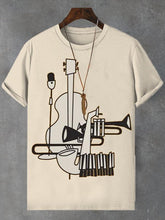 Men's Retro Abstract Jazz Music Graphic Print Cotton Casual T-Shirt