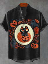 Happy Halloween Art Print Cotton Linen Casual Shirt