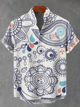 Doodle Paisley Pattern Fabric Art Print Cotton Linen Casual Shirt