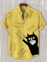 Men's Naughty Cat Likes To Scratch Art Print Cotton Linen Casual Shirt
