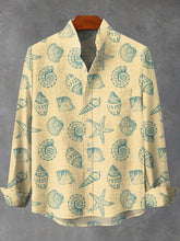 Retro Hand Drawn Cute Conch Print Cotton Linen Long Sleeve Shirt