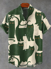 Group of Cats Geometry Art Print Cotton Linen Casual Shirt