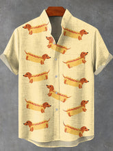 Cute Hot Dog Puppy Vintage Print Cotton Linen Casual Shirt