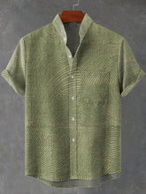 Green Abstract Geometric Waves Wallpaper Art Print Cotton Linen Casual Shirt