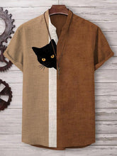 Men's Fun Hide And Seek Black Cat Print V Neck T-Shirt