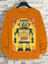 Men's Retro Fun Robot Illustration Print Cotton Casual Sweatshirt